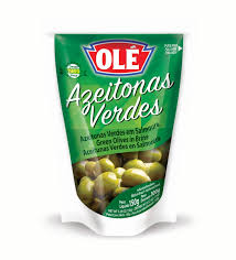 Azeitona verde com caroço Olé sachê 100g. Azeitona verde com caroço Olé sachê 100g.