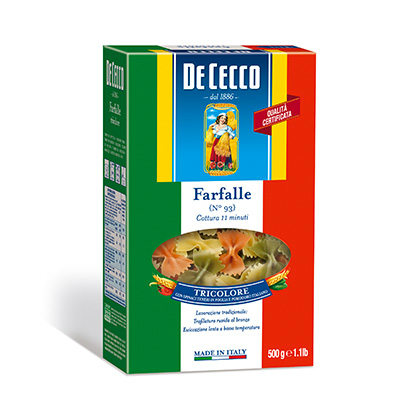 Massa grano duro Italiana farfalle tricolere De Cecco 500g