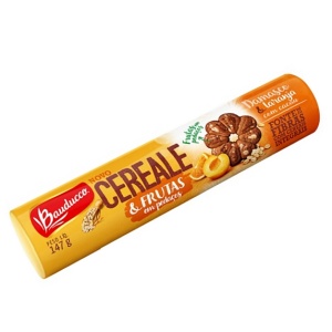 Biscoito Cereale e frutas Damasco, laranja com cacau  Bauducco 147g