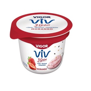 Iogurte sabor morango Viv 3 grãos chia, quinoa e amaranto Vigor 100g 